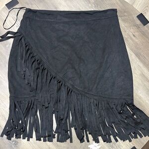 Adam Levine Collection Black Asymmetrical Fringe Wrap Skirt